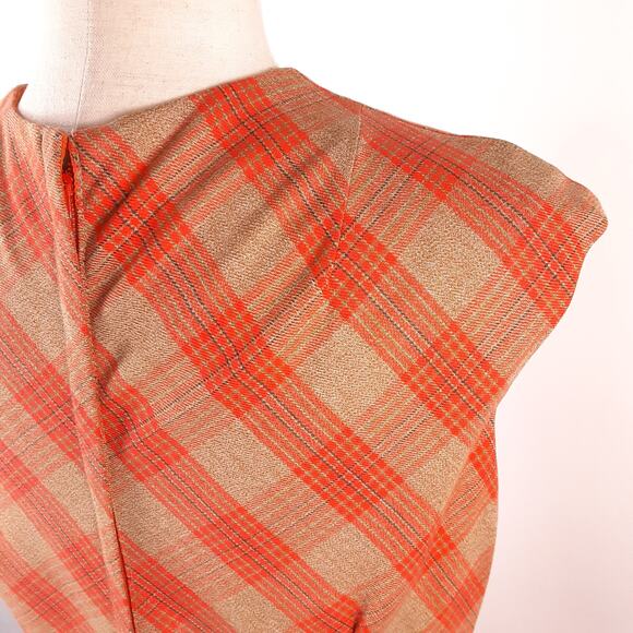 Ivan Frederics Orange Tan Plaid Retro Vintage Lined Sleeveless Dress Pleated M L - Picture 9 of 9